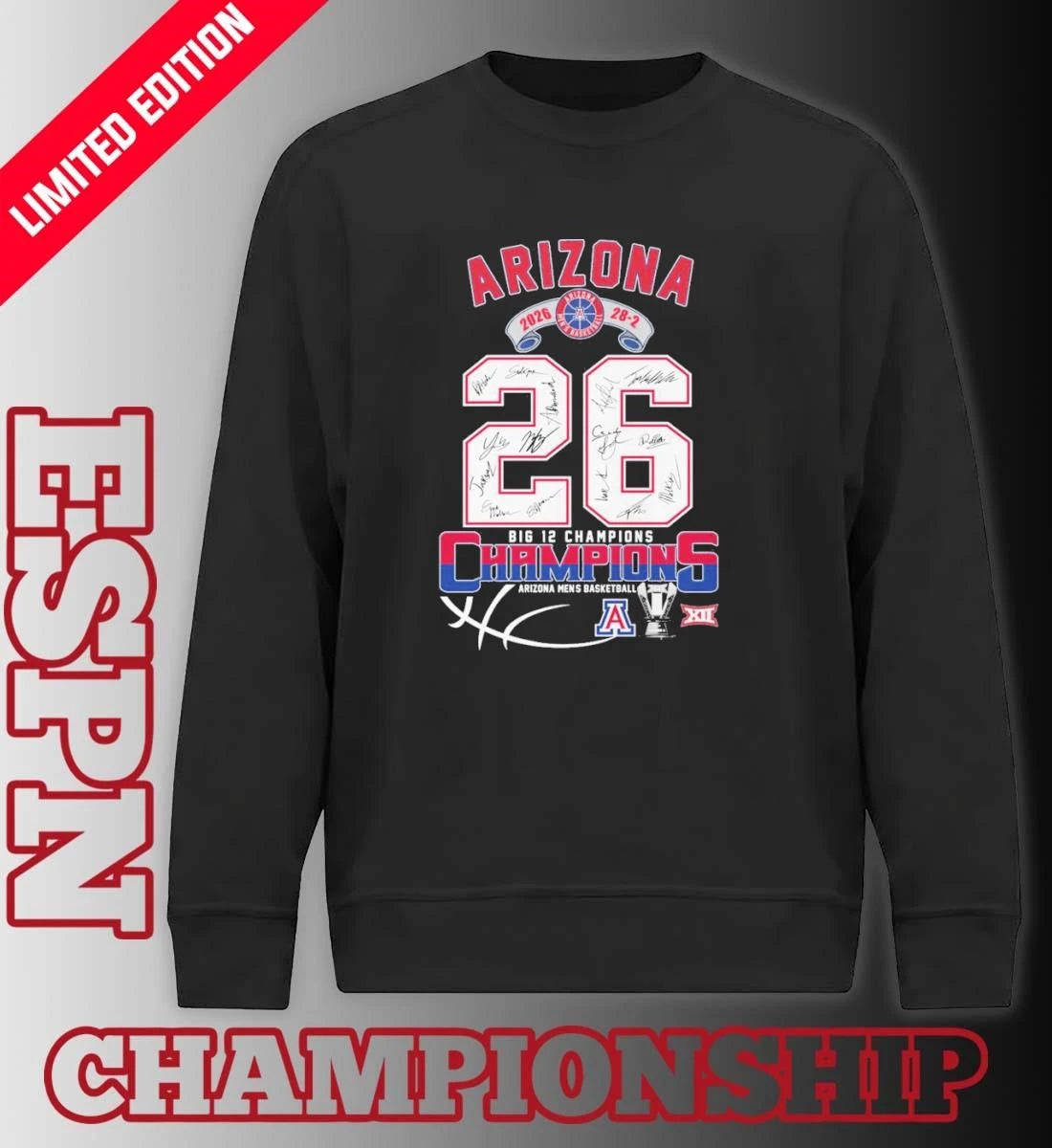 Official Arizona Wildcats Basketball 28-2 Big 12 Conference Champions Shirt