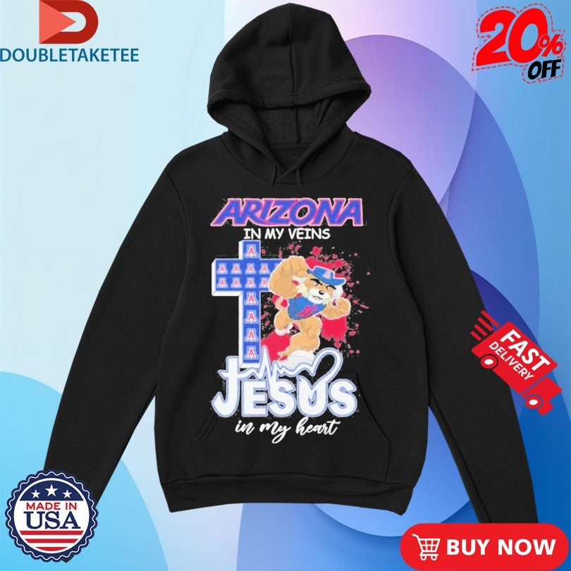Official Arizona Wildcats Football In My Veins Jesus In My Heart Mascot Shirts
