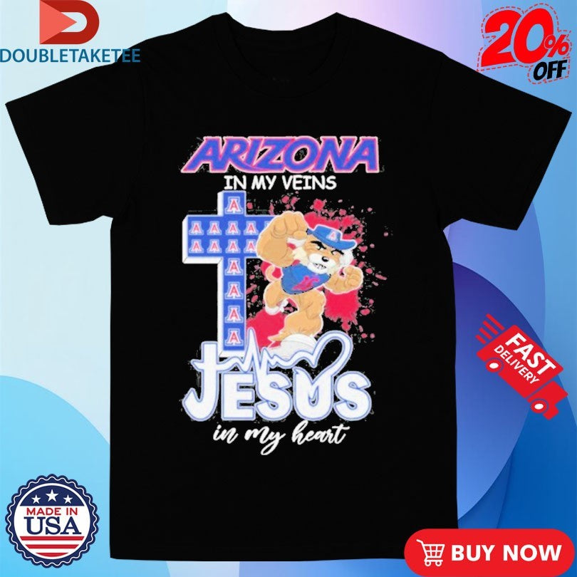 Official Arizona Wildcats Football In My Veins Jesus In My Heart Mascot Shirts
