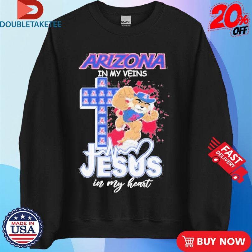 Official Arizona Wildcats Football In My Veins Jesus In My Heart Mascot Shirts