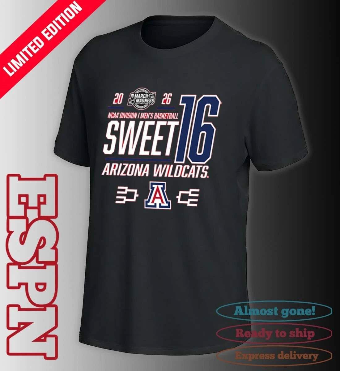 Official Arizona Wildcats NCAA Men’s March Madness Sweet 16 Shirt