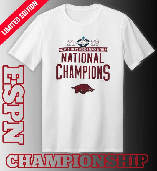 Official Arkansas Razorbacks 2026 NCAA Men’s Indoor Track &amp; Field National Champions T-Shirt