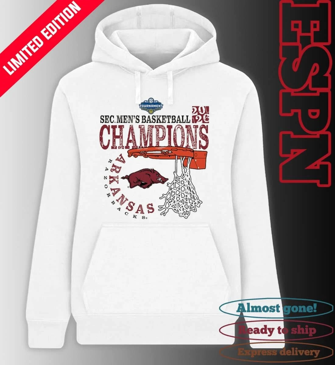 Official Arkansas Razorbacks SEC Men’s Basketball Tournament Champions Cut Nets T-Shirt