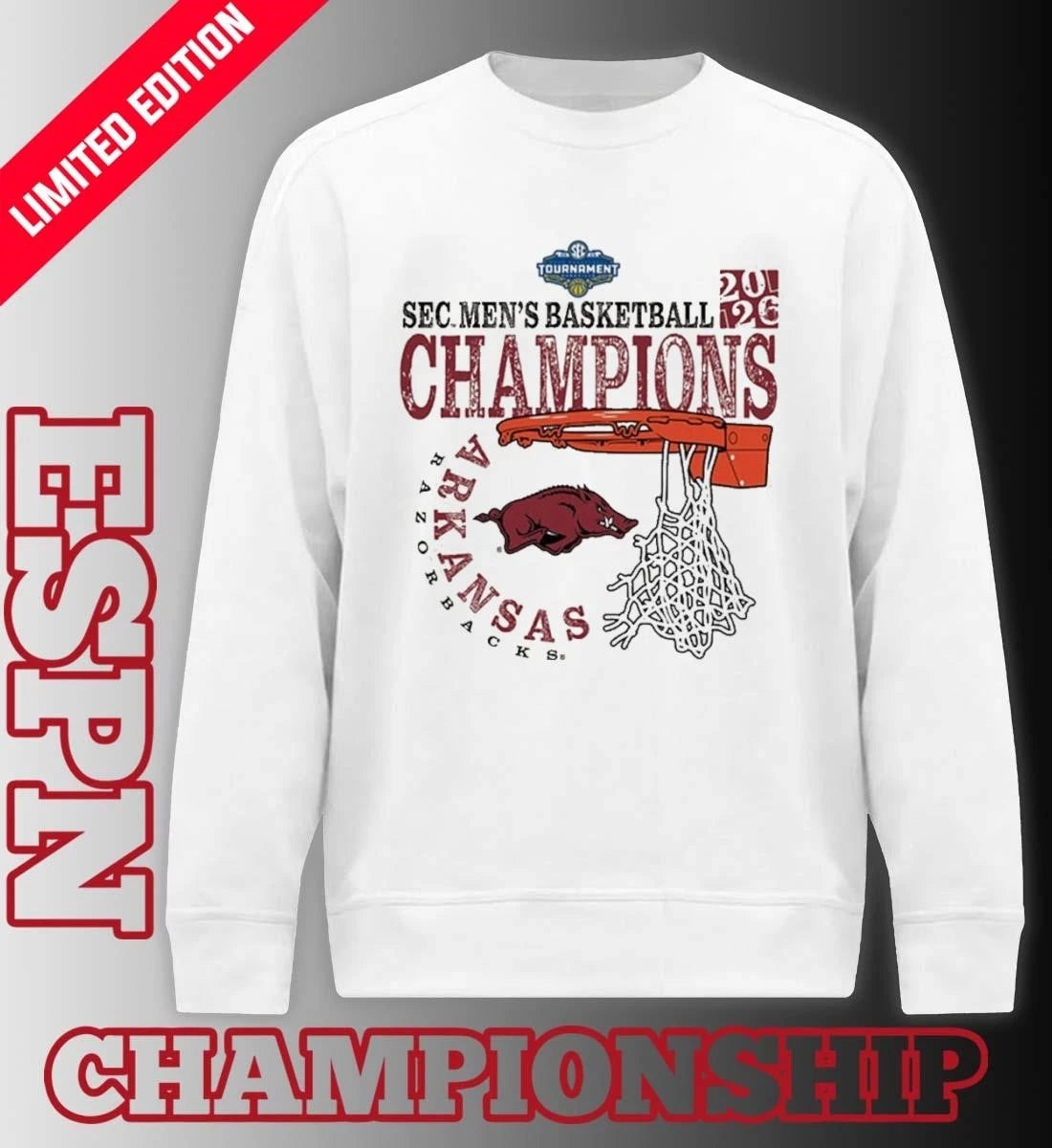 Official Arkansas Razorbacks SEC Men’s Basketball Tournament Champions Cut Nets T-Shirt