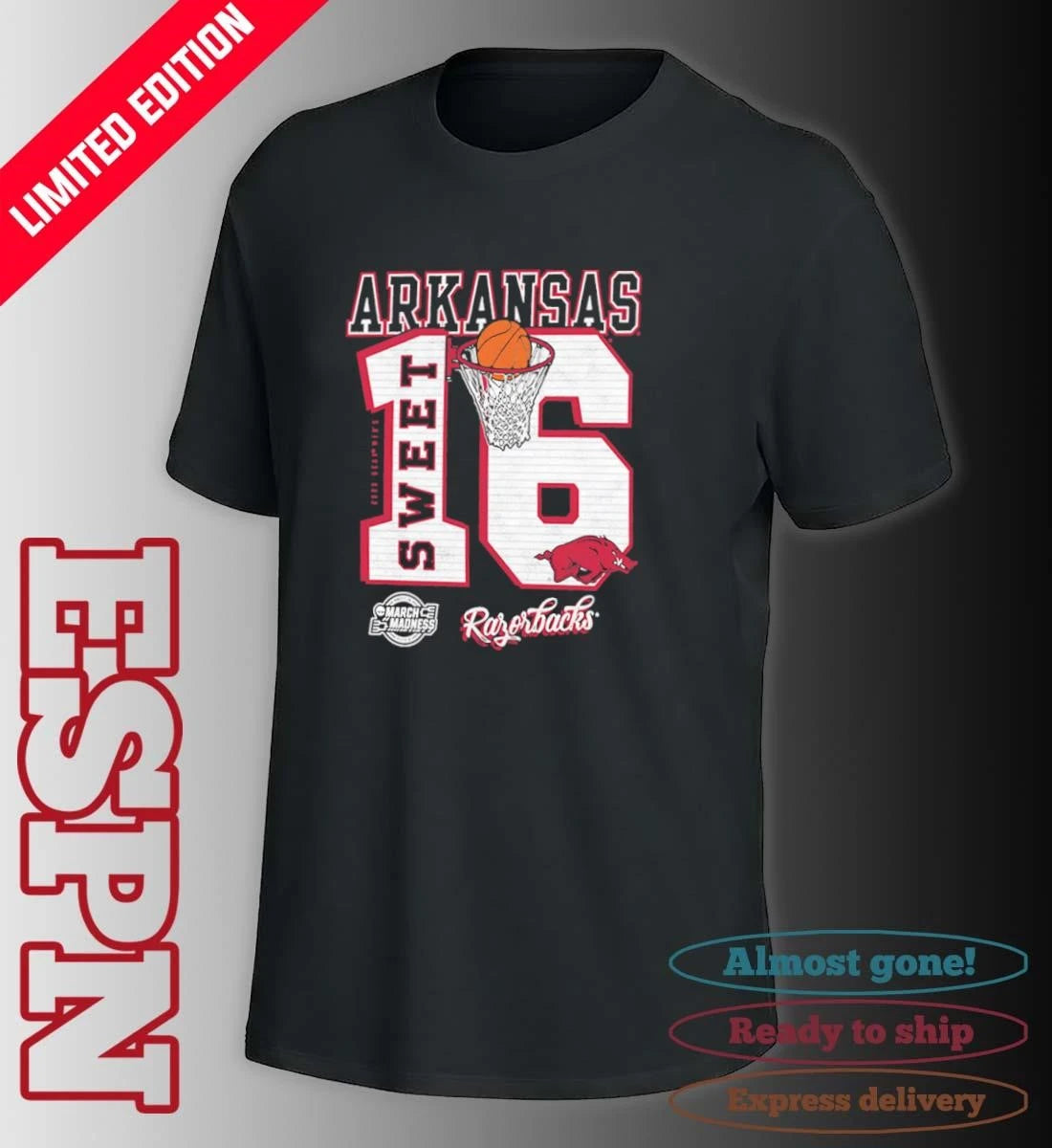 Official Arkansas Razorbacks Sweet 16 NCAA March Madness Shirt