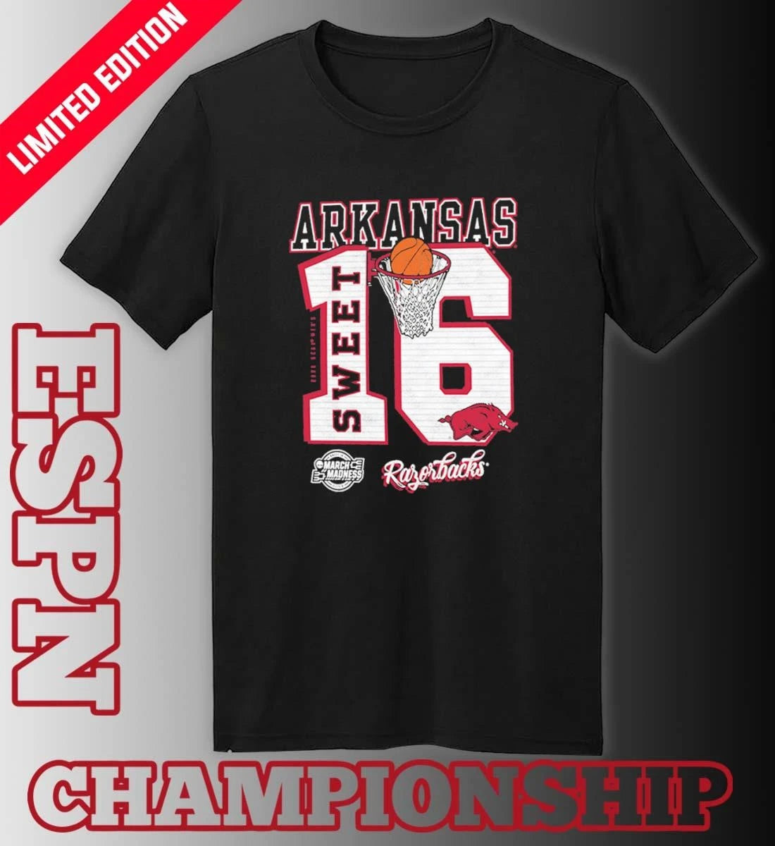 Official Arkansas Razorbacks Sweet 16 NCAA March Madness Shirt