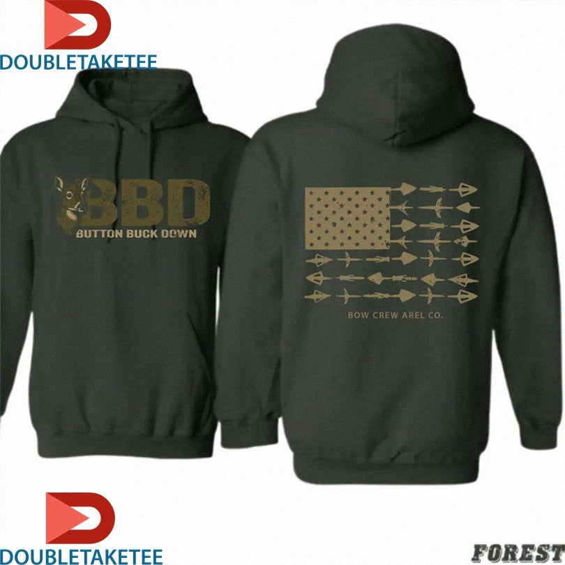 Official BBD Button Buck Down Bow Crew Arel Co Deer American Flag Shirts