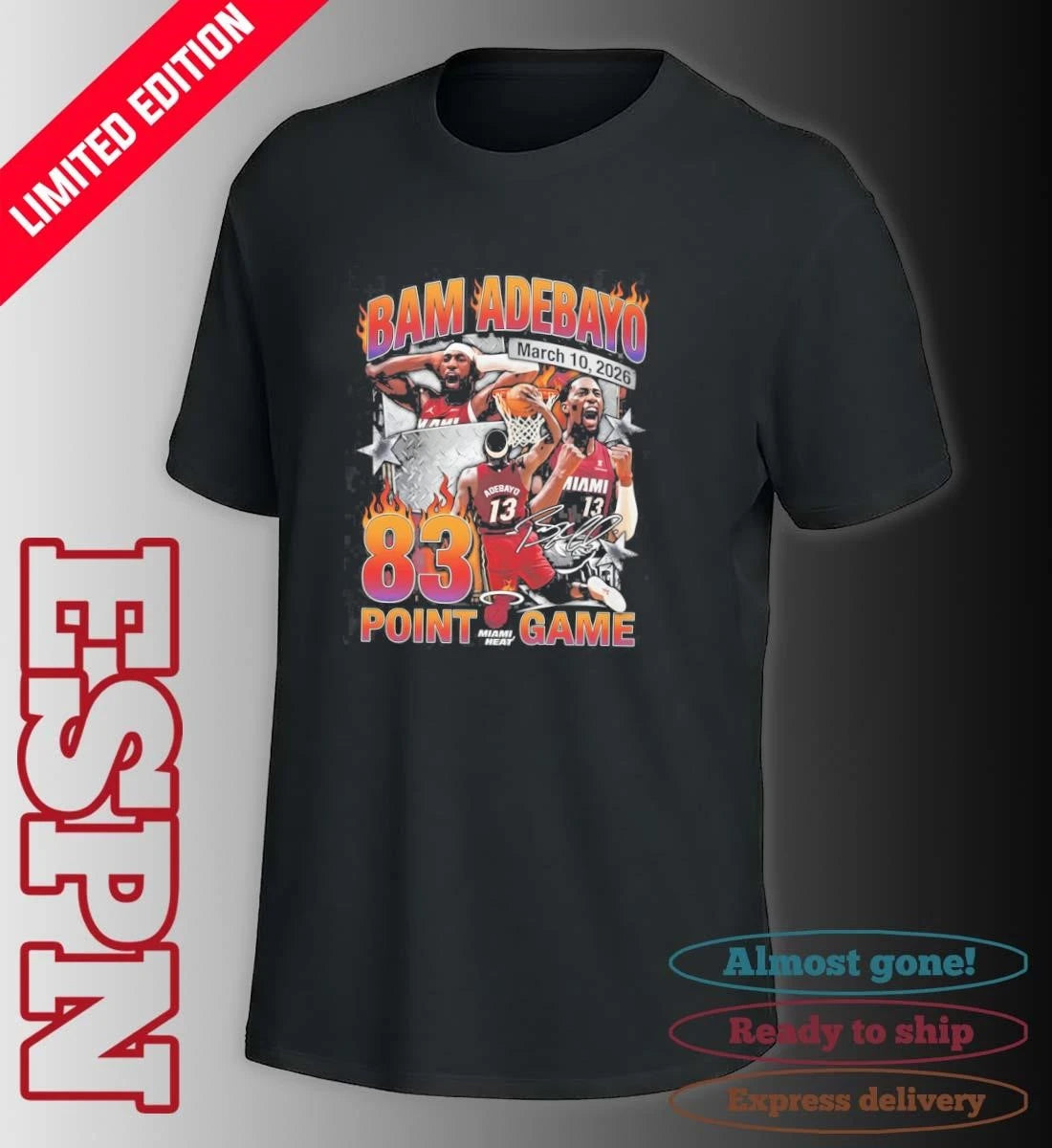 Official Bam Adebayo Miami Heat 83 Point Game March 10, 2026 Shirt