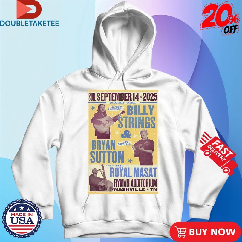 Official Billy Strings And Bryan Sutton 9.14.2025 Nashville TN Royal Masat Guitar Shirts
