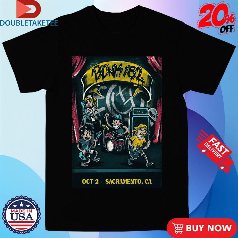 Official Blink-182 Oct 2 Sacramento CA Tour 2025 Alien Shirts