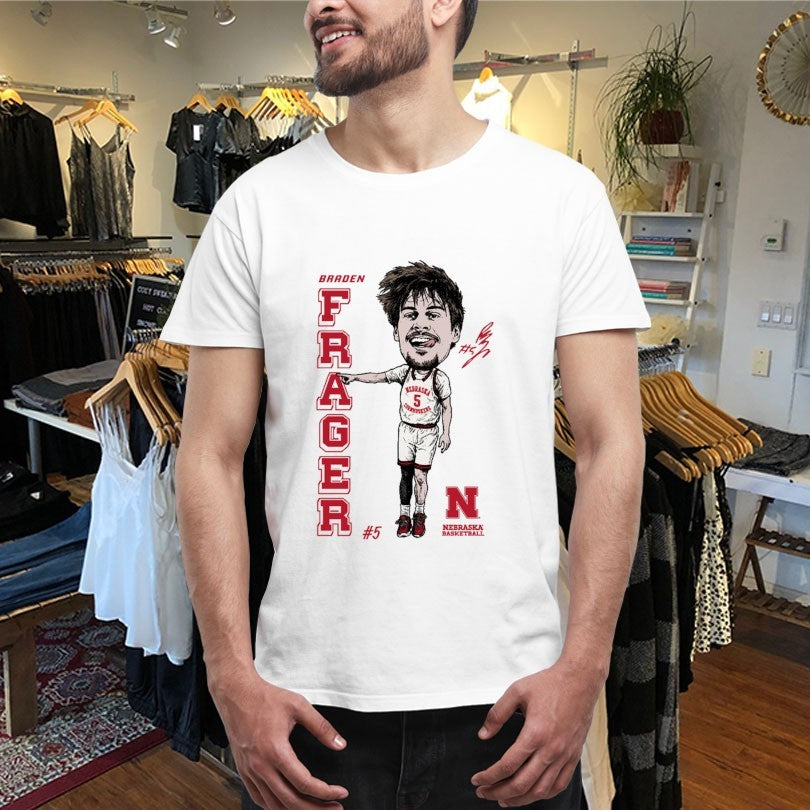 Official Braden Frager Nebraska Cornhuskers Basketball Caricature Signature Shirts