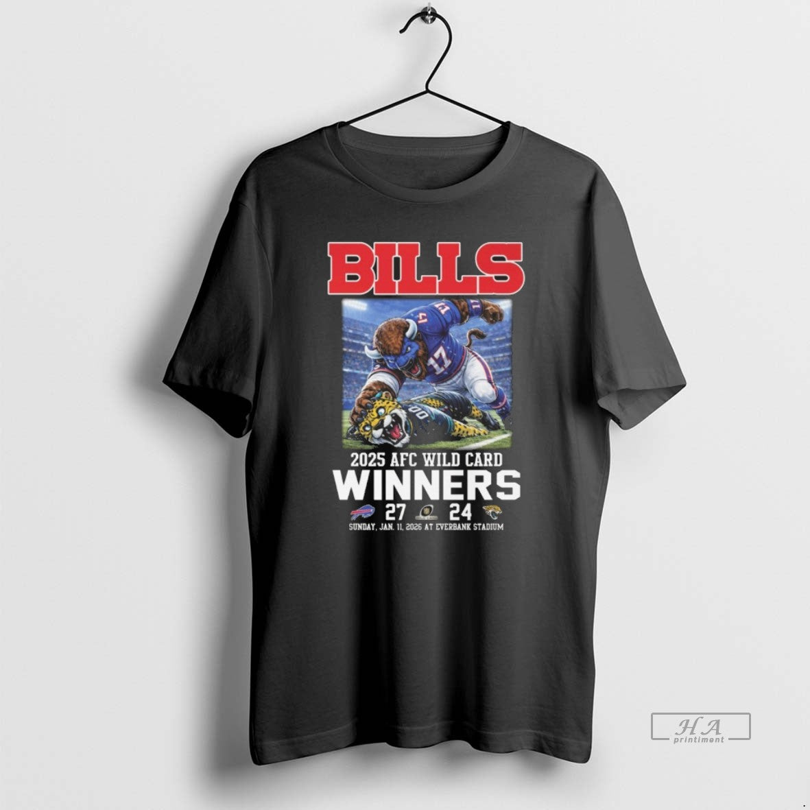 Official Buffalo Bills Beat Jacksonville Jaguars Winners Score 27 24 2025 Afc Wild Card Mascot T-Shirts, Hoodie, Sweatshirt