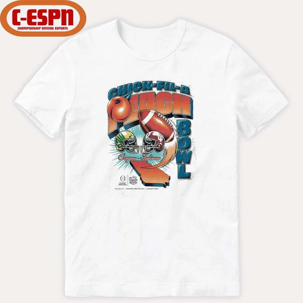 Official CFP 2026 Peach Bowl Matchup T-Shirt Oregon Vs Indiana