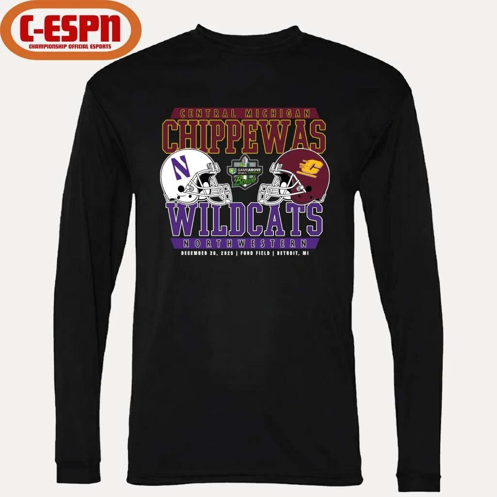 Official Central Michigan Vs Northwestern 2025 GameAbove Sports Bowl Dueling Helmets Shirt