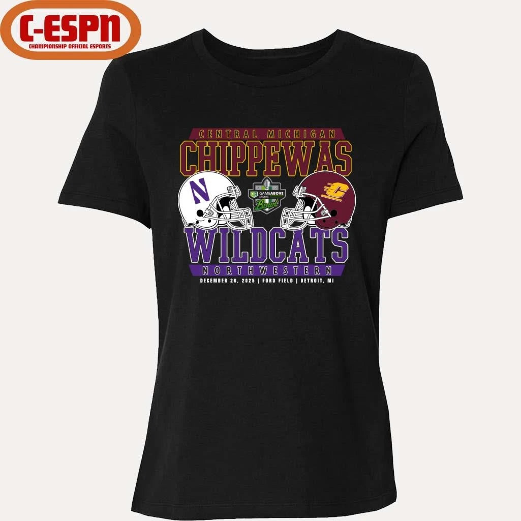 Official Central Michigan Vs Northwestern 2025 GameAbove Sports Bowl Dueling Helmets Shirt