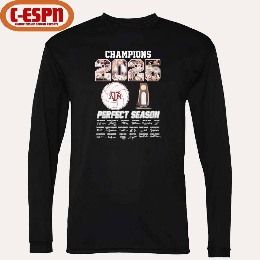 Official Champions 2025 Perfect Season Texas A&amp;M Volleyball Shirt