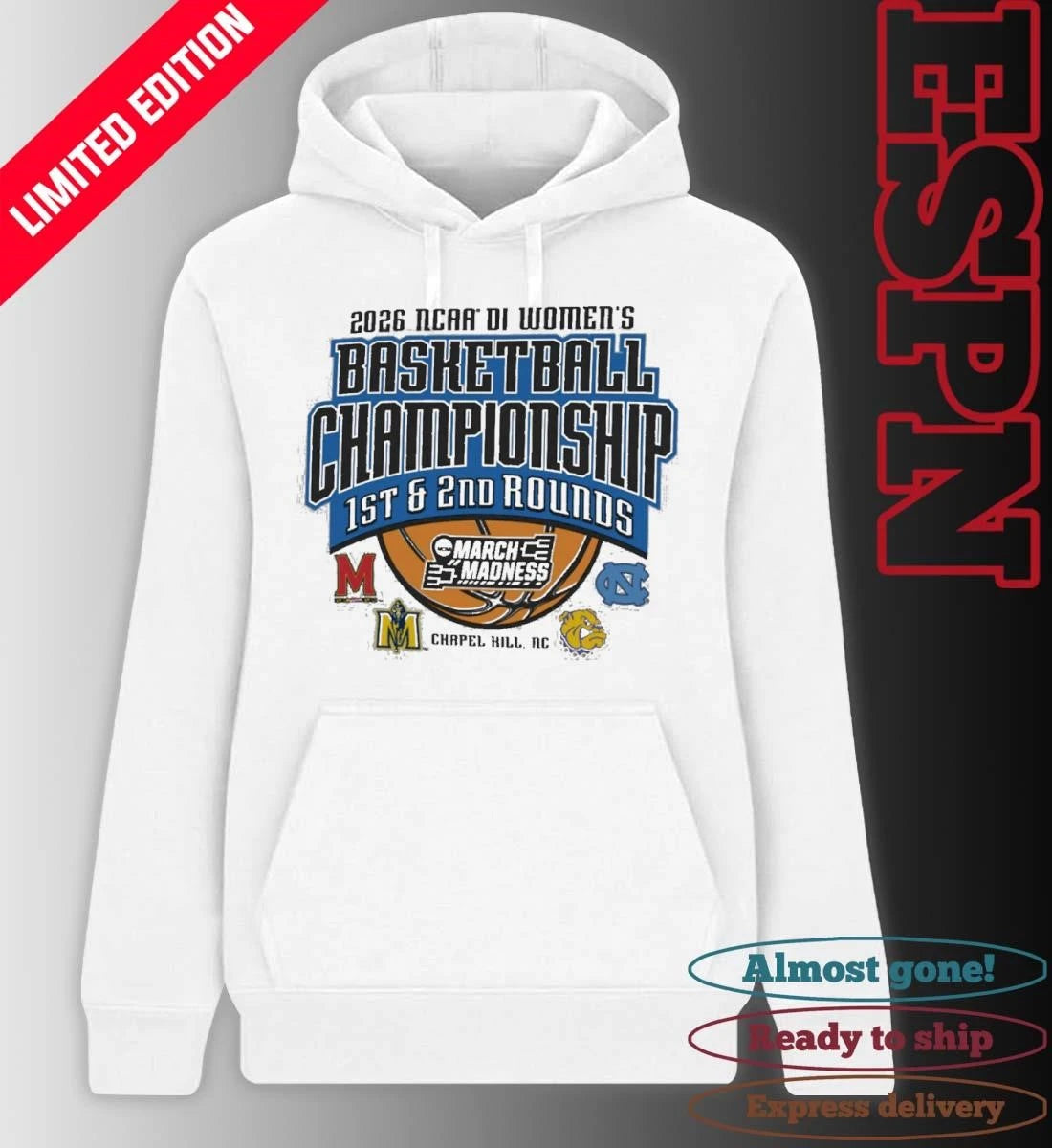 Official Chapel Hill, NC Regional 2026 NCAA DI Women’s Basketball Championship Shirt