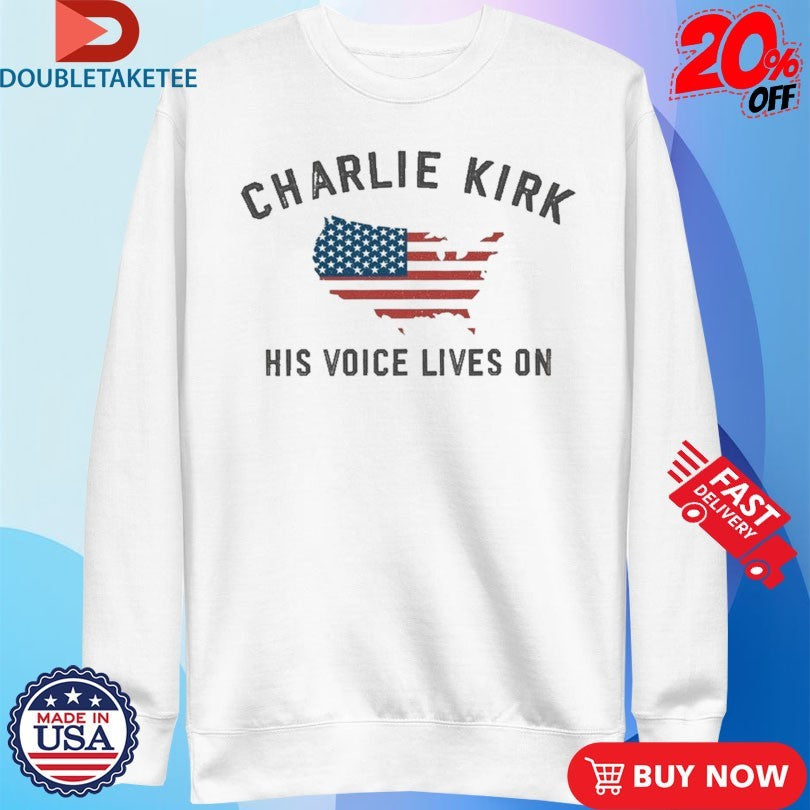Official Charlie Kirk His Voice Lives On America Flag Map Shirts