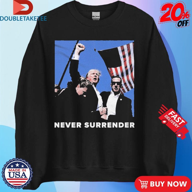 Official Charlie Kirk Never Surrender Trump Fight Mugshot USA Flag T-shirts