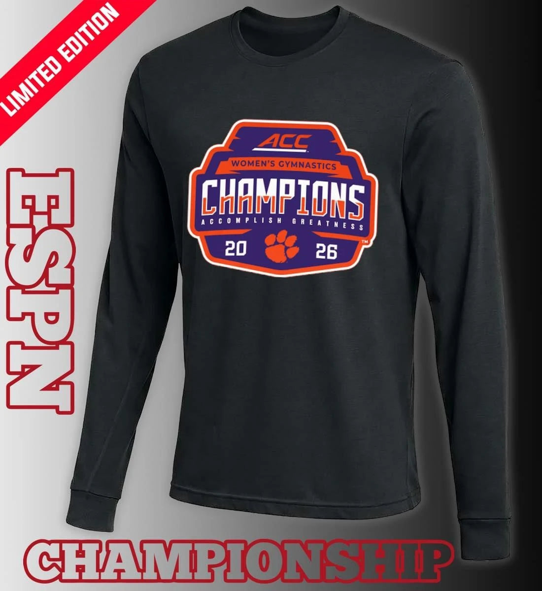 Official Clemson Tigers 2026 ACC Women’s Gymnastics Champions Locker Room T-Shirt