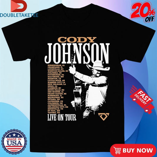 Official Cody Johnson Live On Tour 2026 Dates Photo Guitar Shirts