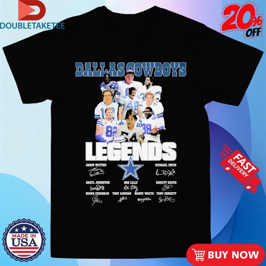 Official Dallas Cowboys Legends Jason Witten Michael Irvin Dary Johnston Bob Lilly Emmitt Smith Roger Staubach Troy Aikman Randy White Tony Dorsett Signatures Shirts