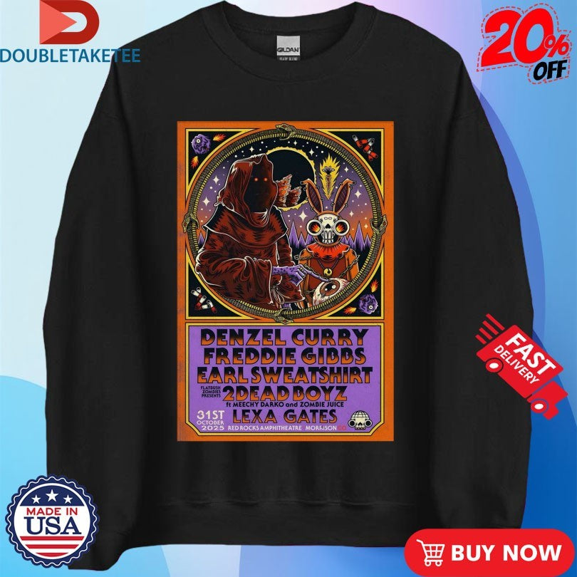Official Denzel Curry And Freddie Gibbs With Earl Sweatshirt In Morrison CO On Oct 31 2025 Tour Shirts