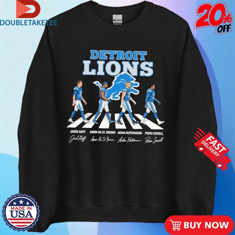 Official Detroit Lions Jared Goff Amon-Ra St Brown And Aidan Hutchinson Penei Sewell Abbey Road Signature Shirts