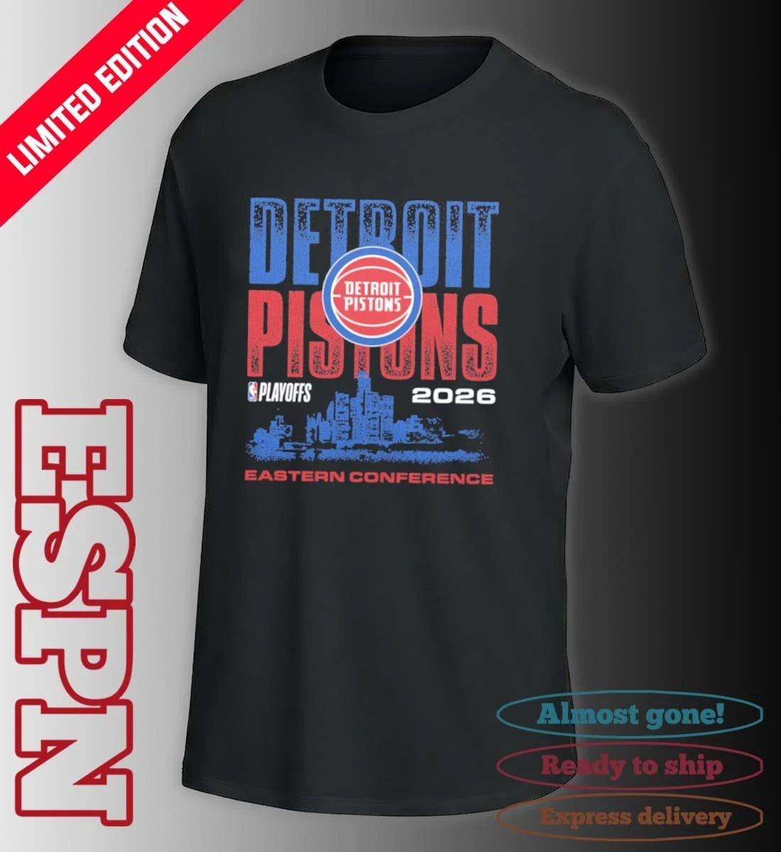 Official Detroit Pistons NBA Playoffs 2026 Skyline T-Shirt