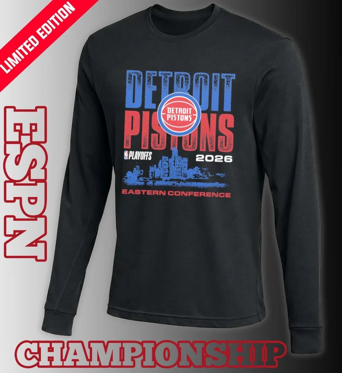 Official Detroit Pistons NBA Playoffs 2026 Skyline T-Shirt