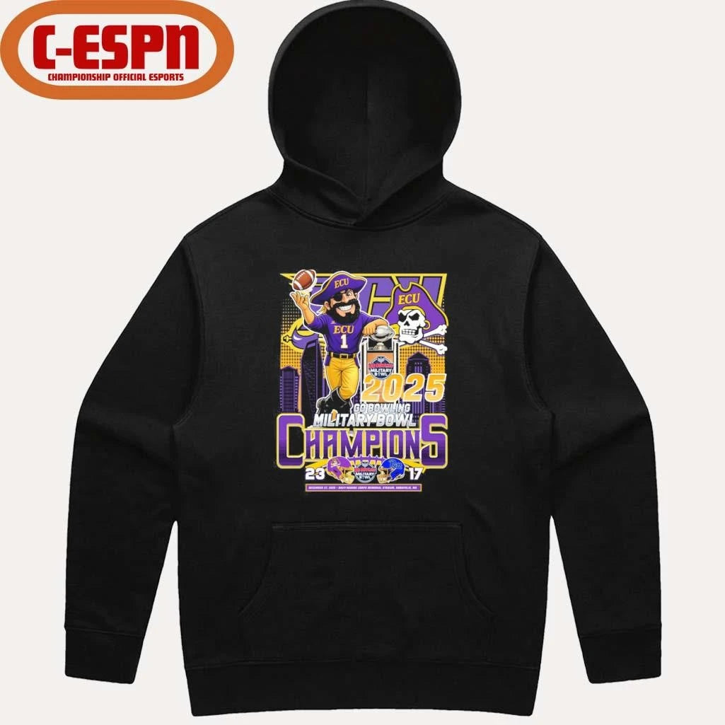 Official ECU Pirates Mascot Go Bowling Military Bowl Champions 2025 Shirt