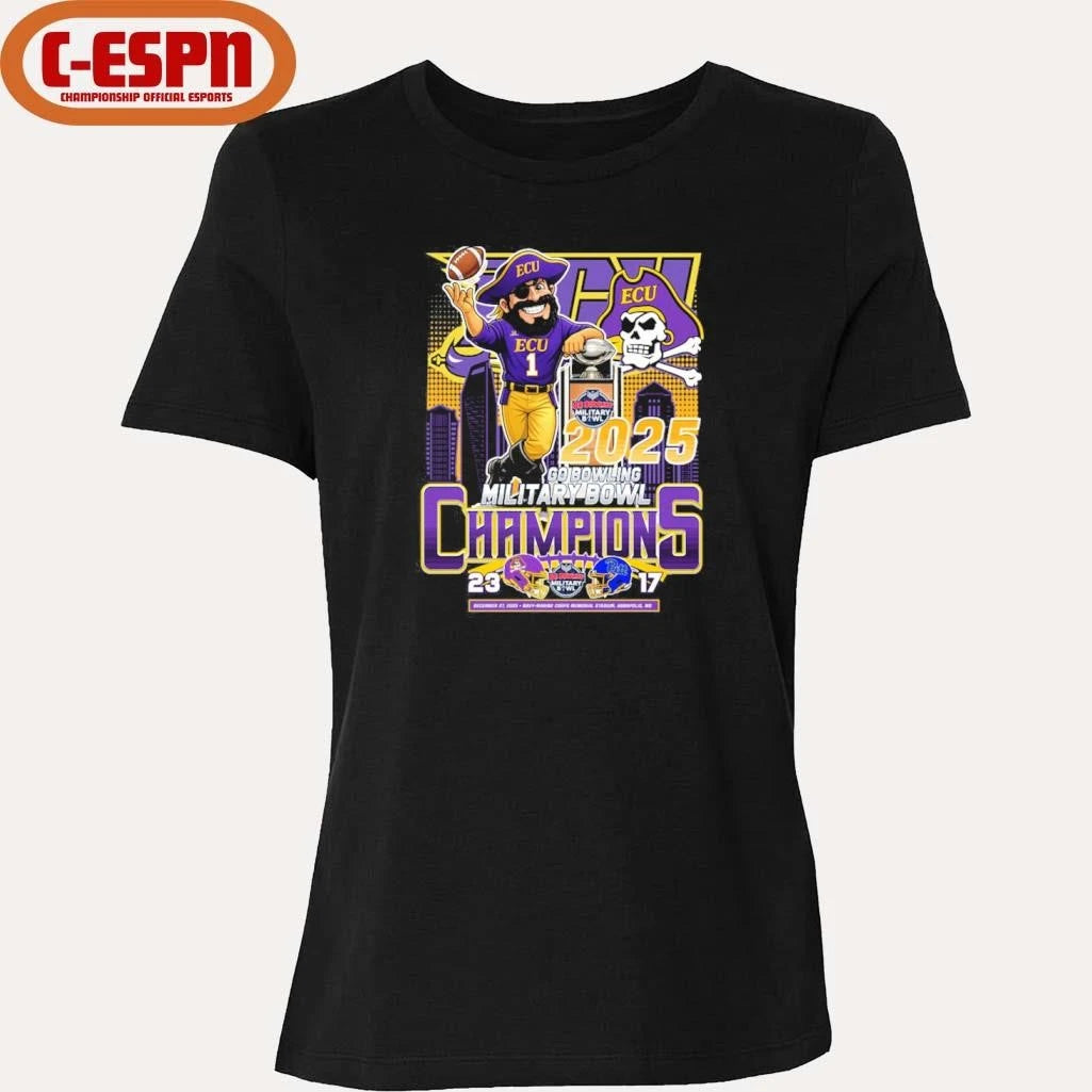 Official ECU Pirates Mascot Go Bowling Military Bowl Champions 2025 Shirt