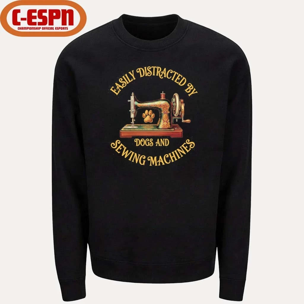 Official Easily Distracted By Dog And Sewing Machines Shirt