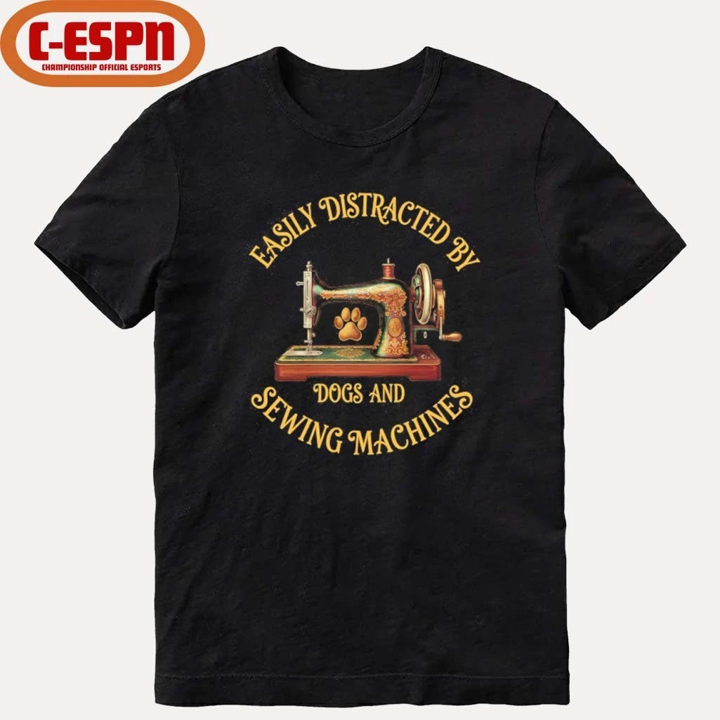 Official Easily Distracted By Dog And Sewing Machines Shirt