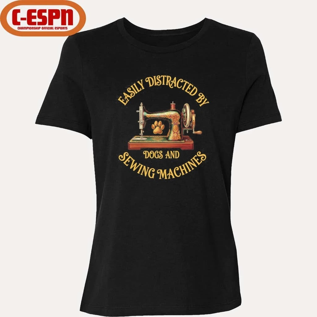 Official Easily Distracted By Dog And Sewing Machines Shirt