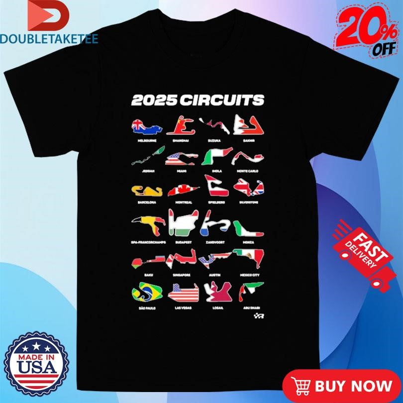 Official F1 Circuits 2025 Flags Shirts