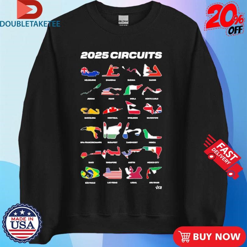 Official F1 Circuits 2025 Flags Shirts