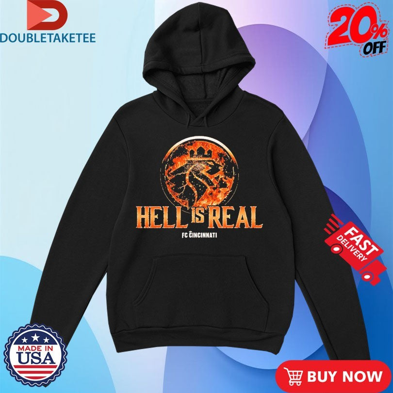 Official FC Cincinnati  Hell Is Real Kombat Orange Flame Shirts