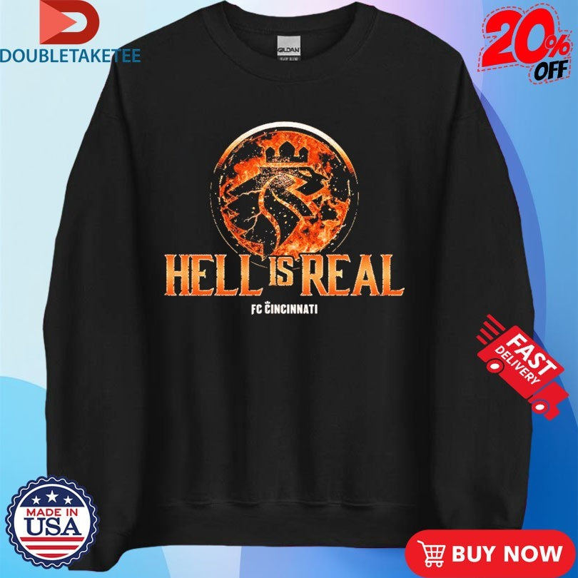 Official FC Cincinnati  Hell Is Real Kombat Orange Flame Shirts