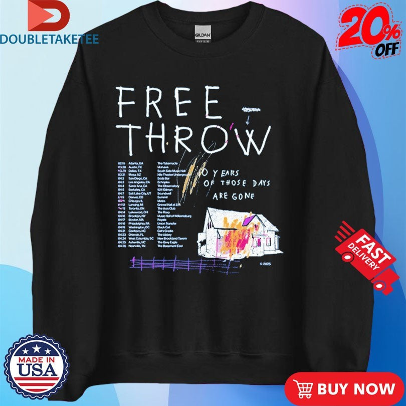 Official Free Throw 10 Years Of Those Days Are Gone Anniversary Tour 2025 Home Shirts