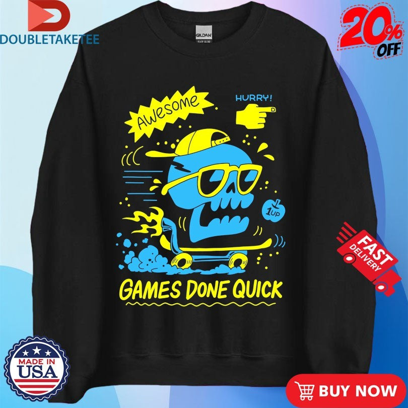 Games Done Quick GDQ Awesome Skater Skull Shirts
