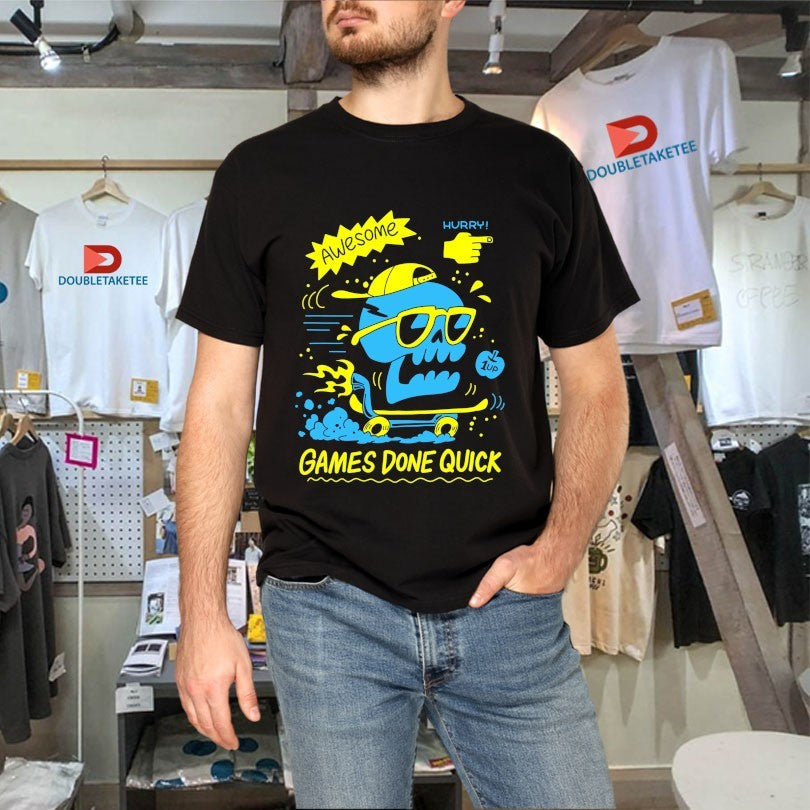 Games Done Quick GDQ Awesome Skater Skull Shirts