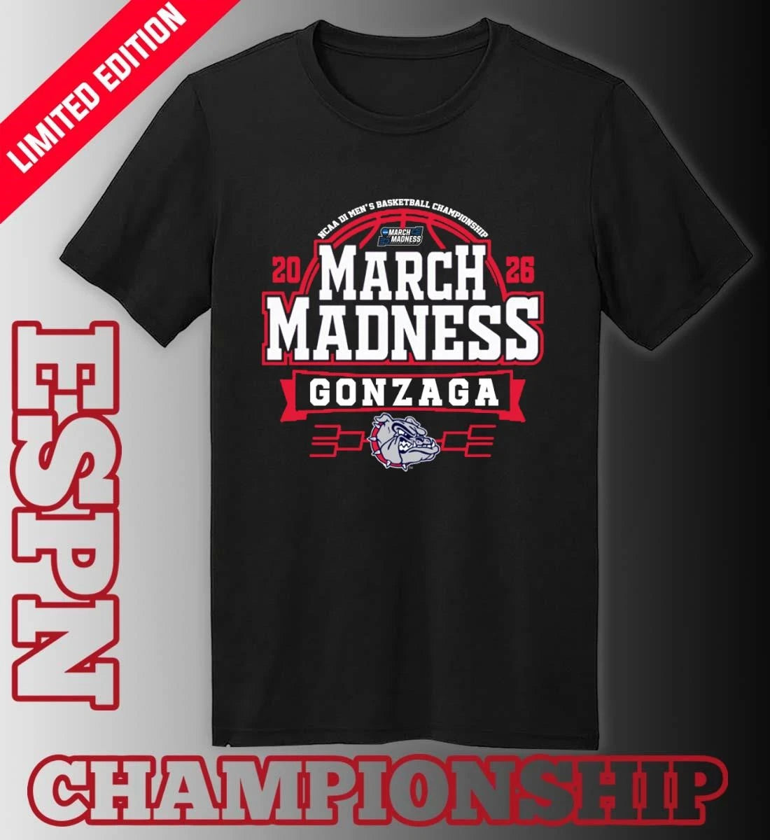 Official Gonzaga Bulldogs March Madness 2026 NCAA DI Men’s Basketball Tournament T-Shirt
