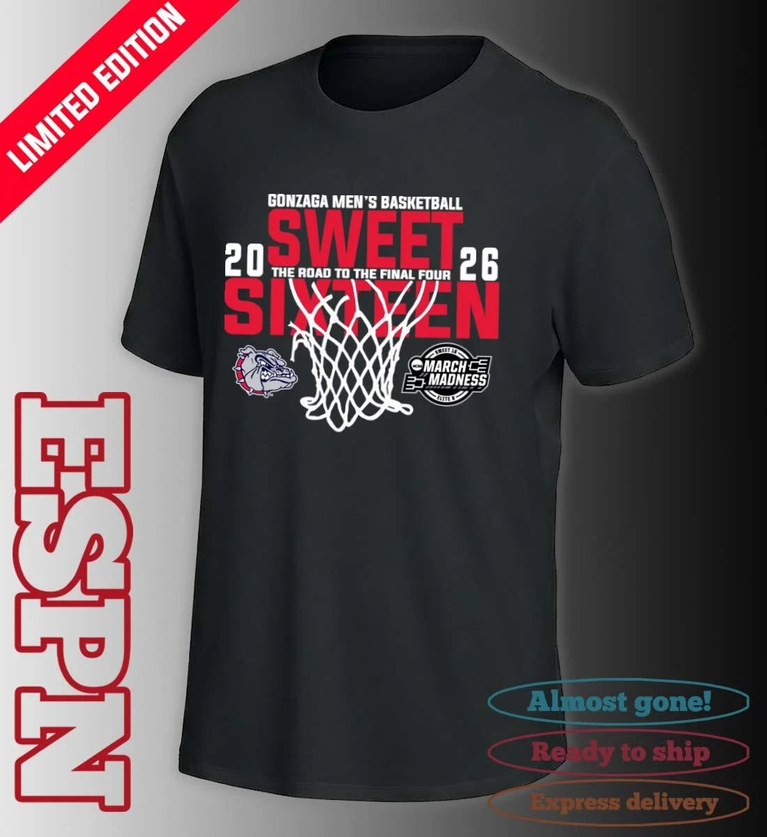 Official Gonzaga Men’s Basketball 2026 Sweet Sixteen The Road To The Final Four Shirt