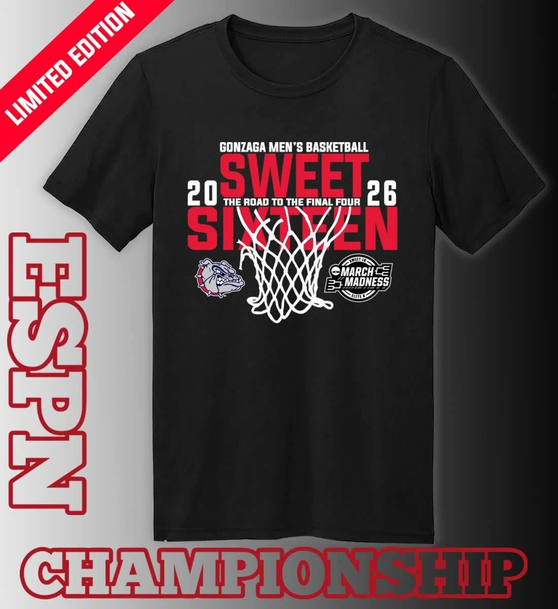 Official Gonzaga Men’s Basketball 2026 Sweet Sixteen The Road To The Final Four Shirt