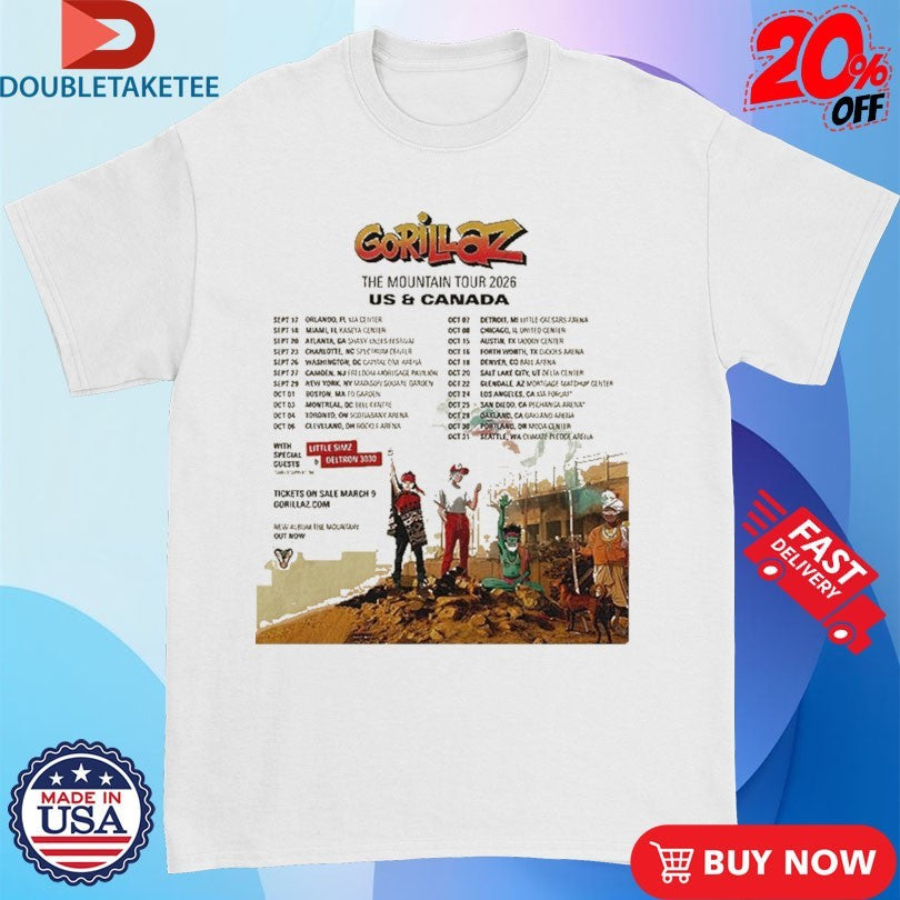Official Gorillaz The Mountain Tour 2026 Dates US And Canada Shirts