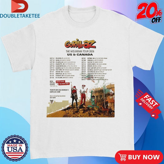 Official Gorillaz The Mountain Tour 2026 Dates US And Canada Shirts
