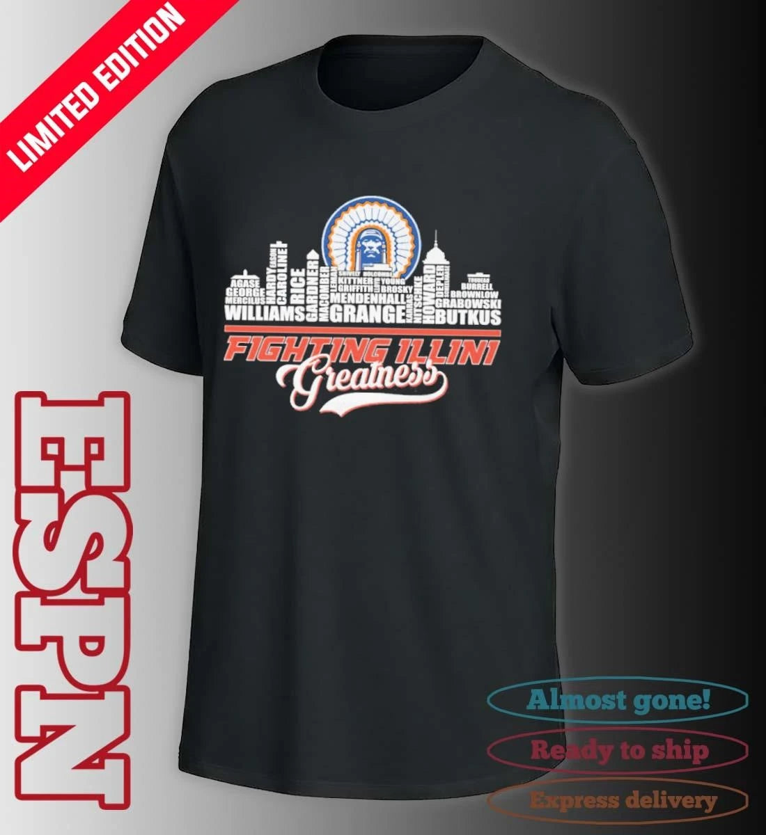 Official Greatness Illinois Fighting Illini Basketball Skyline Player Name Shirt