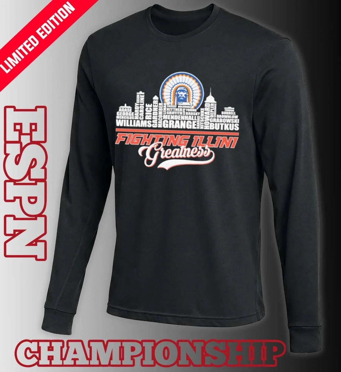 Official Greatness Illinois Fighting Illini Basketball Skyline Player Name Shirt