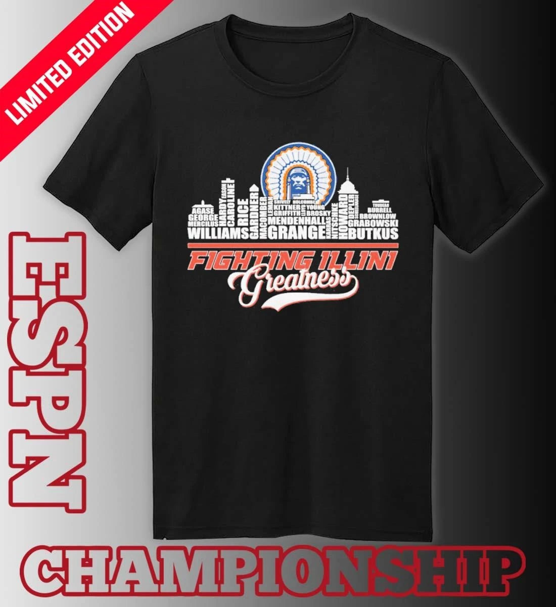 Official Greatness Illinois Fighting Illini Basketball Skyline Player Name Shirt